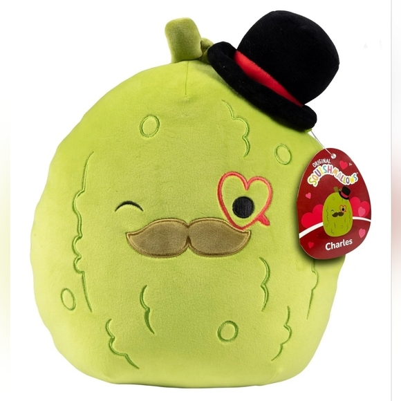 Squishmallows Official 14 inch Charles the Pickle With Mustache & Red Monocle - Picture 7 of 8
